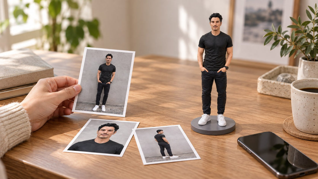 オーダーメイド3Dフィギュアと、参考写真を選ぶ様子