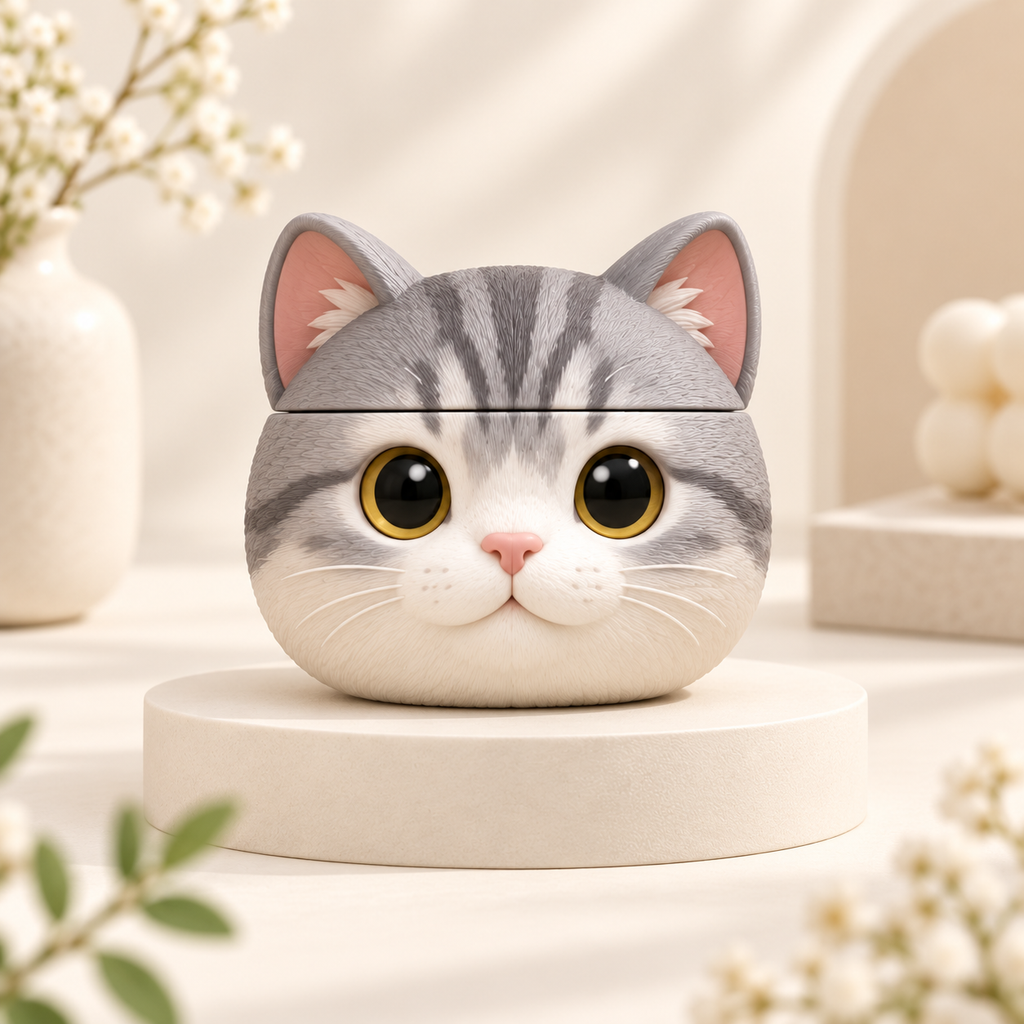 Personalisierte Q-Stil AirPods Hülle mit Foto als graue Katzenfigur