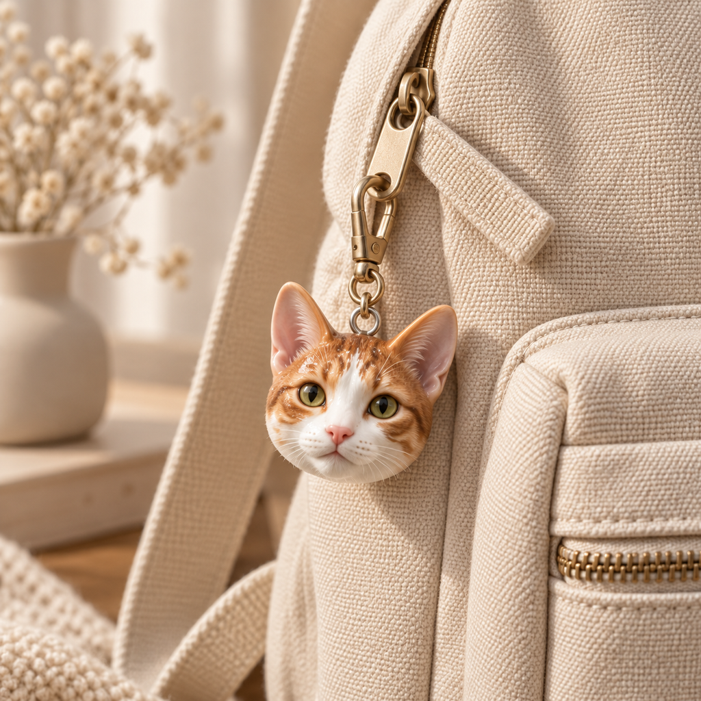 Personalisiertes Katzenkopf-Charm als Taschenanhänger – Tasche und Karabiner nicht enthalten