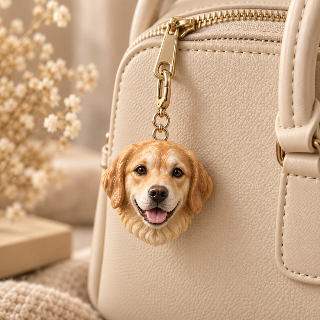 Personalisiertes Hundekopf-Charm als Taschenanhänger – Tasche und Karabiner nicht enthalten