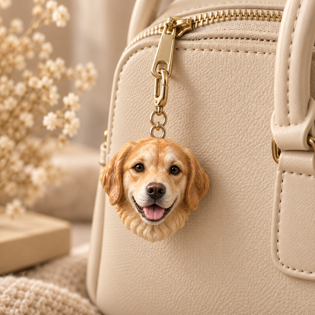 Personalisiertes Hundekopf-Charm als Taschenanhänger – Tasche und Karabiner nicht enthalten