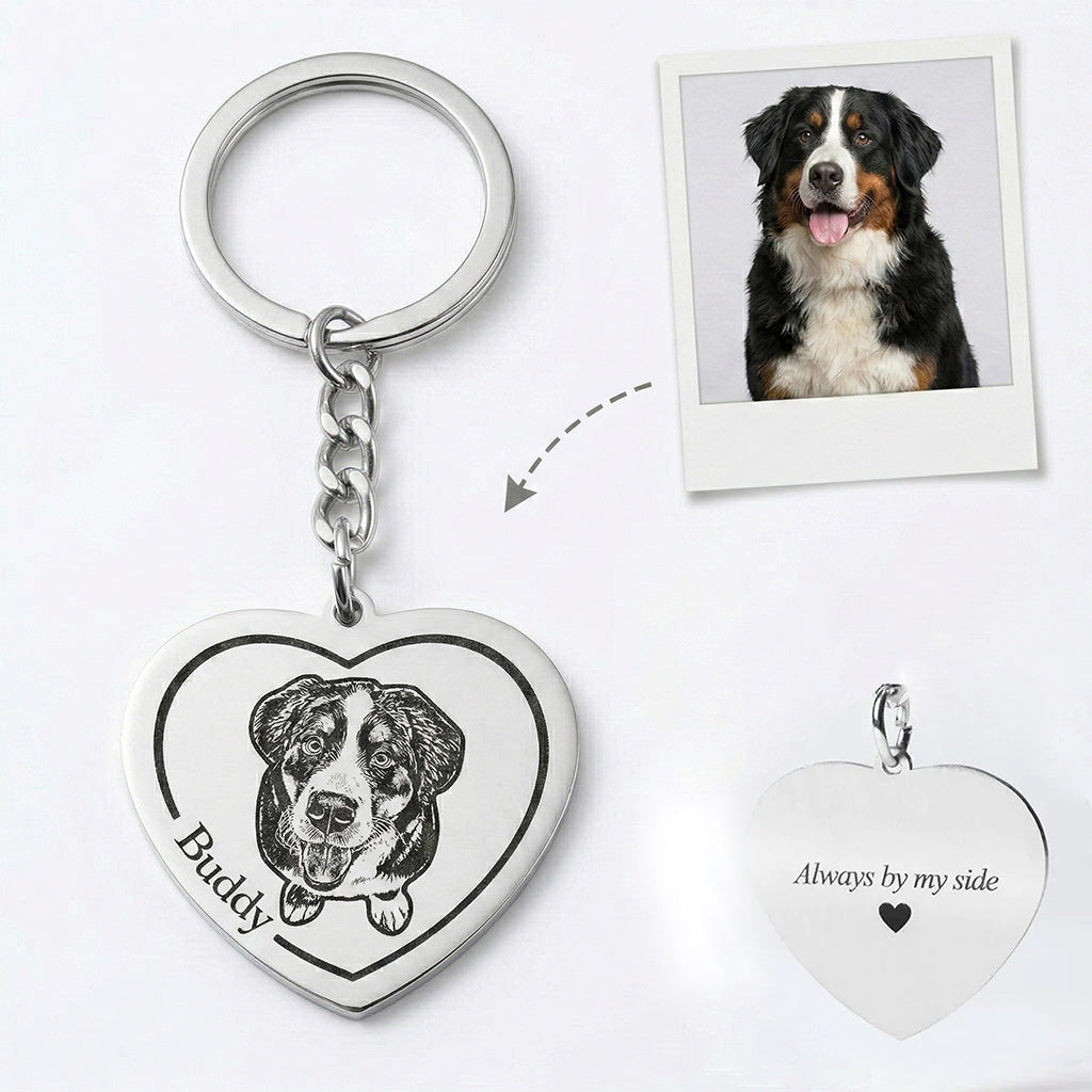 Personalisierter Herz Foto Schlüsselanhänger – Gravur im Sketch Stil