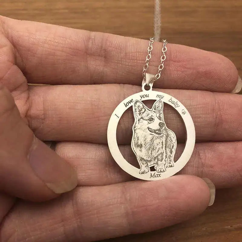 Animal-Photo-Custom-Hollowed-Circle-Pendant-Necklace-925-Silver-Dog-Necklace-Engrave-Name-Upper-and-Down
