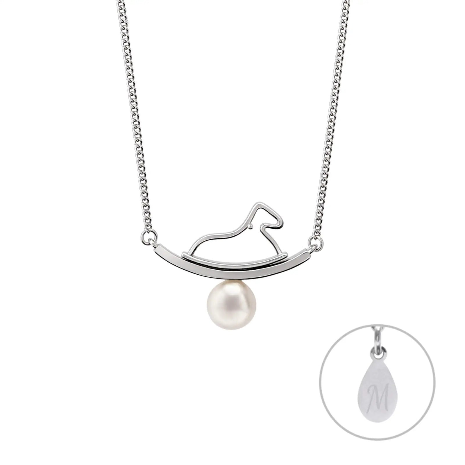 Schaukelpferd Halskette aus 925 Silber mit Süßwasserperle – Märchenhaft und elegant