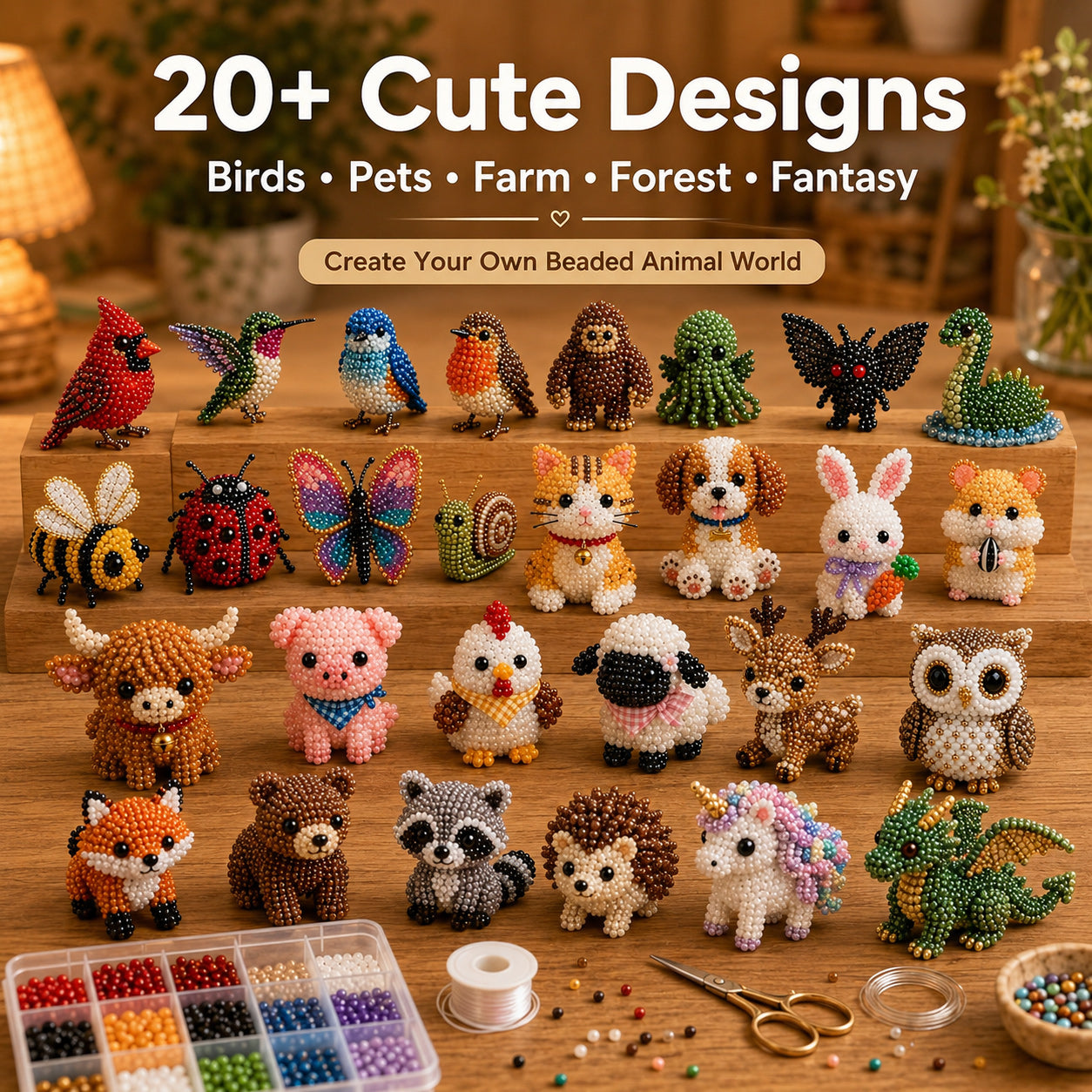 3D Perlen-Tier DIY Set – Kreatives Bastelset mit bunten Perlen