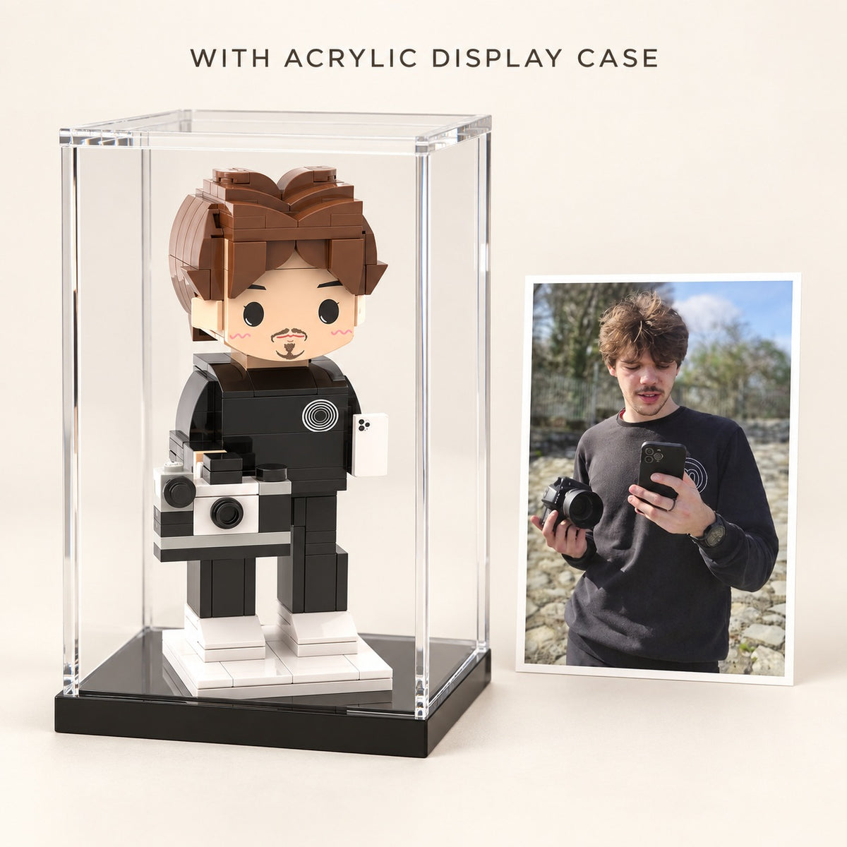 Klemmbaustein-Porträt nach Foto – 1 Person als Standfigur mit Acrylglas