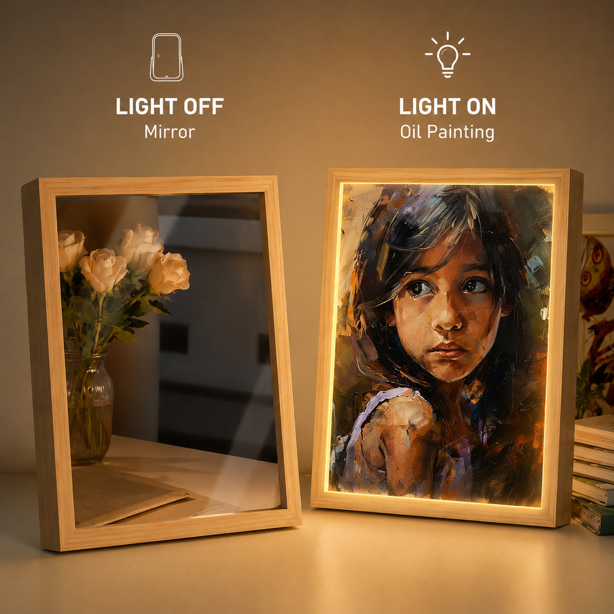 Personalisierter Spiegel mit Foto & Licht – Individuelles LED-Fotobild im Ölmalerei-Stil