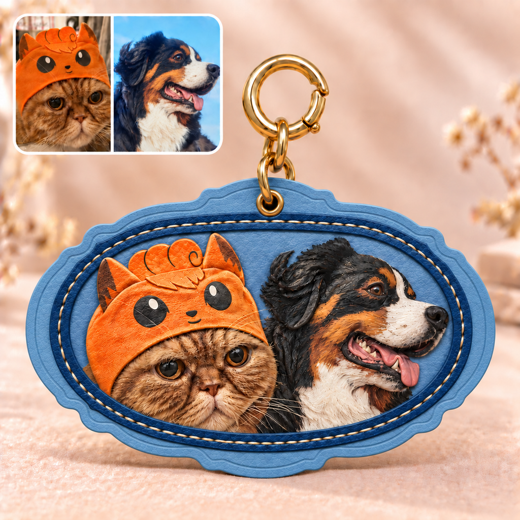 3D-Lederbild Zierrand zwei Tiere – personalisiertes Geschenk nach Foto