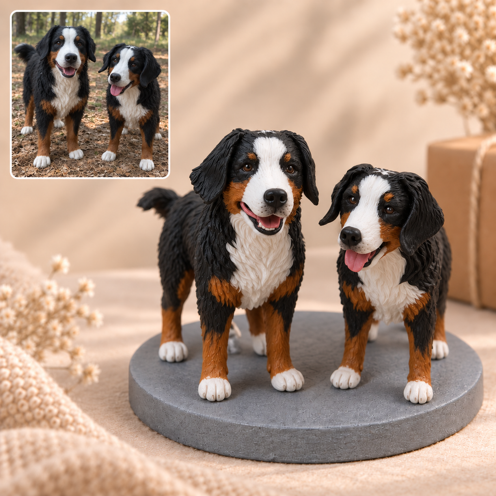 Personalisierte Doppel-Haustierfigur nach Foto – Handmodelliert aus Soft Clay