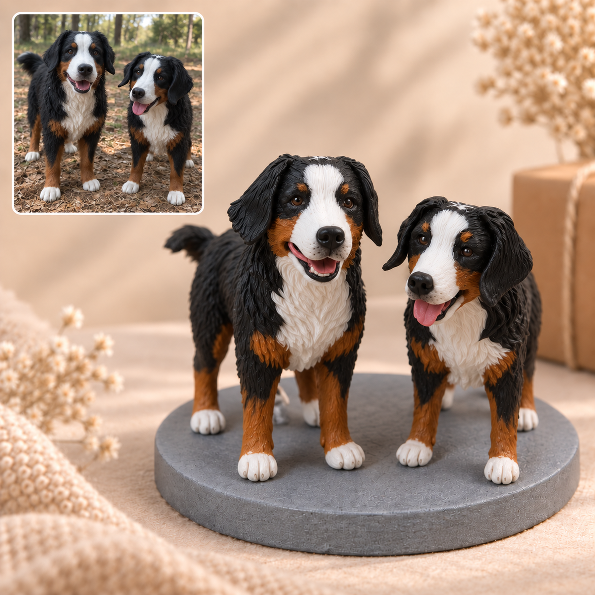 Personalisierte Doppel-Haustierfigur nach Foto – Handmodelliert aus Soft Clay