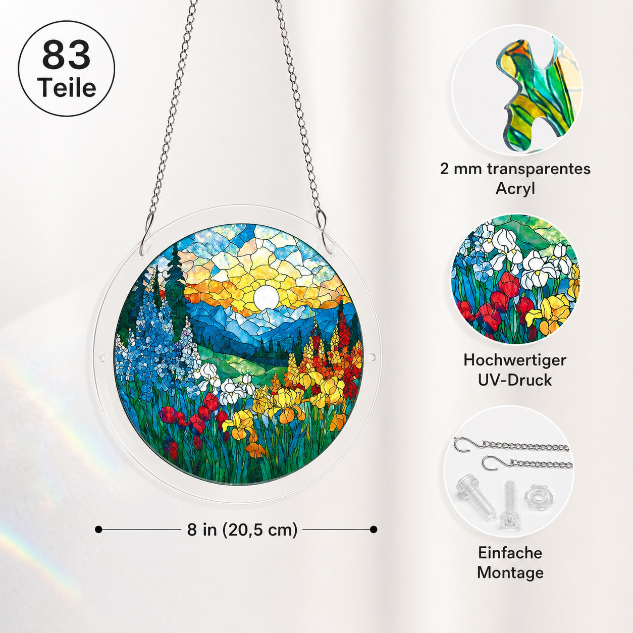 Personalisiertes Acryl-Suncatcher Puzzle – 83-teiliges Fensterbild im Buntglas-Look