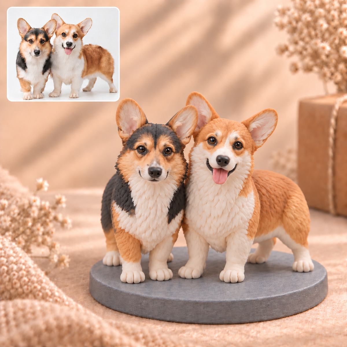 Personalisierte Doppel-Haustierfigur nach Foto – Handmodelliert aus Soft Clay