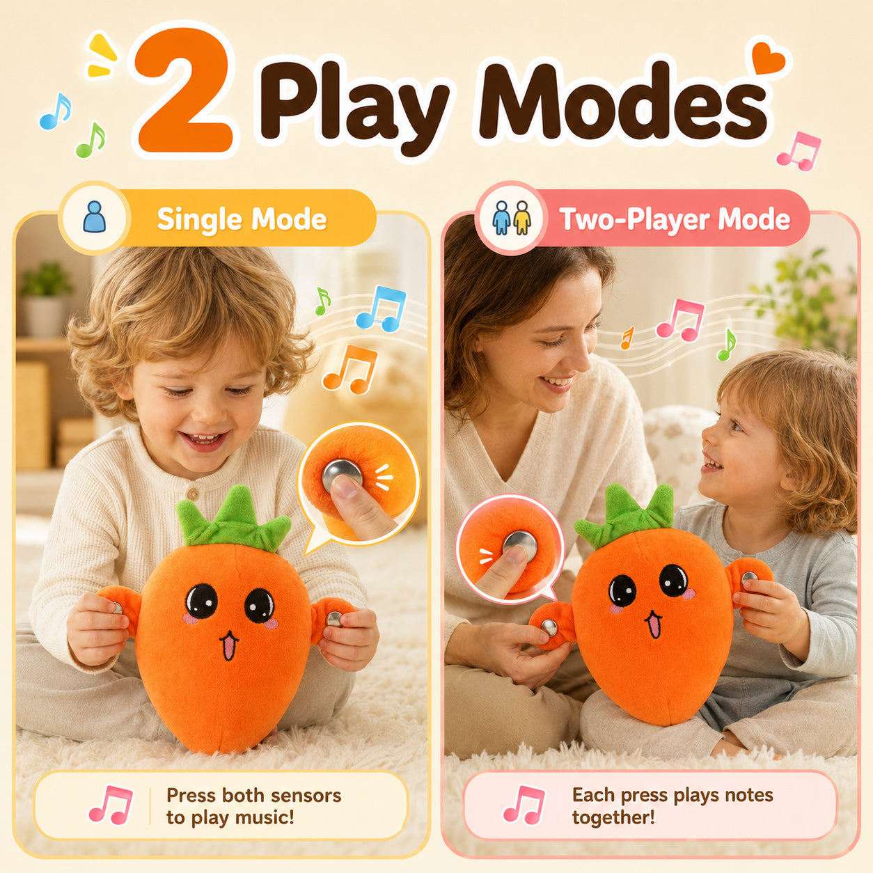 Interaktives Musik-Fruchtspielzeug – Sensorisches Plüschtier mit Sound für Kinder & Familien