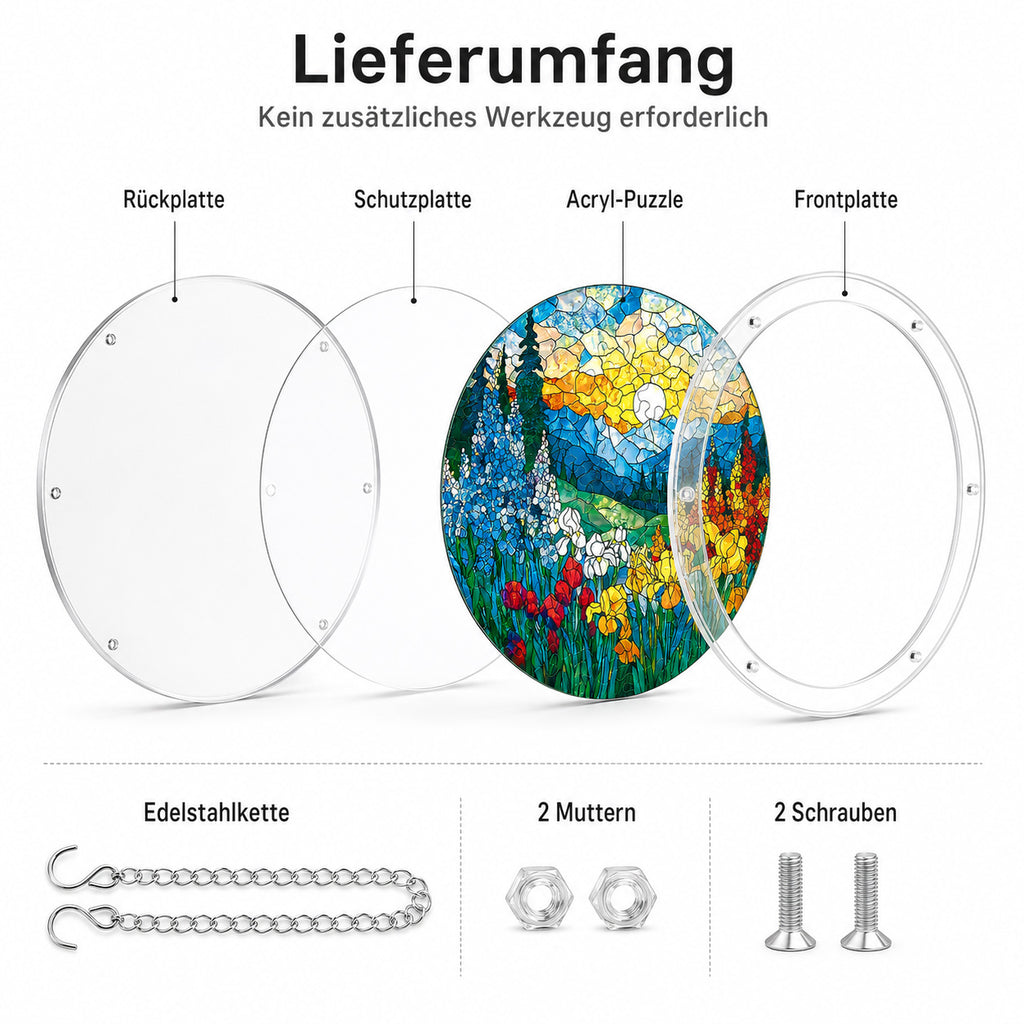Personalisiertes Acryl-Suncatcher Puzzle – 83-teiliges Fensterbild im Buntglas-Look