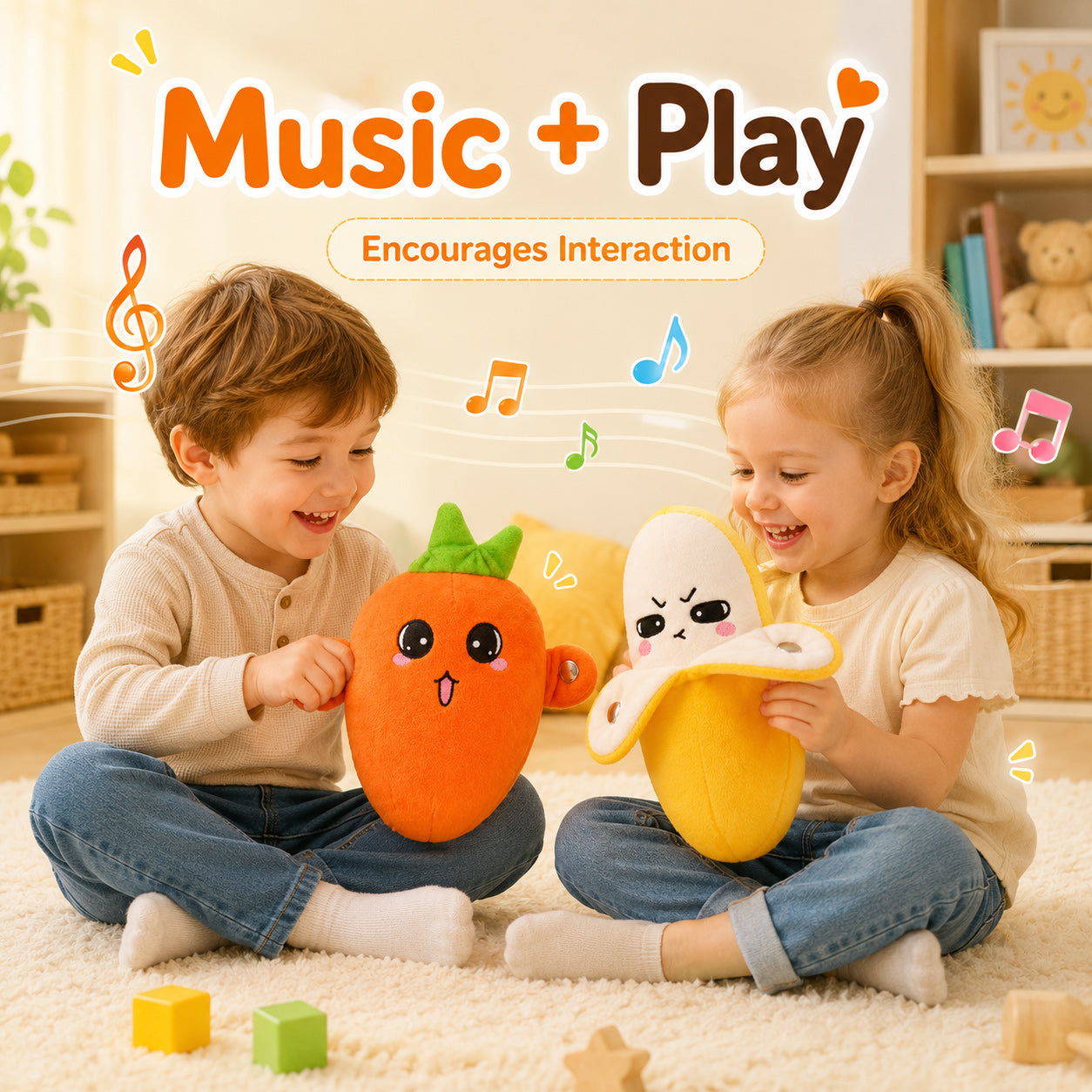 Interaktives Musik-Fruchtspielzeug – Sensorisches Plüschtier mit Sound für Kinder & Familien