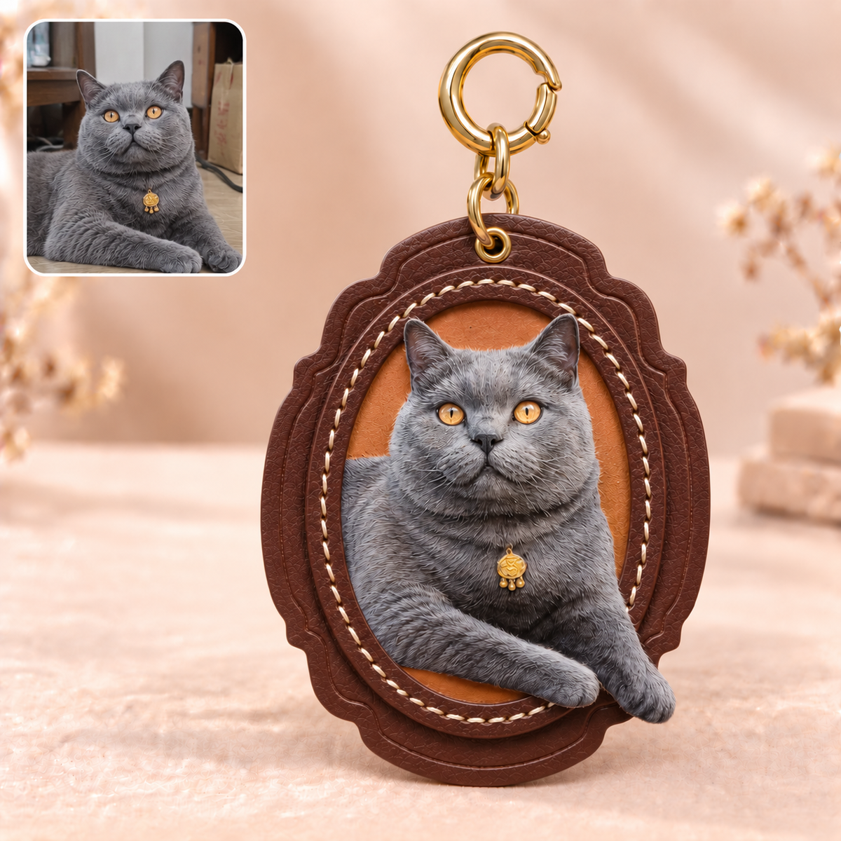 3D-Lederbild Ganzkörper personalisiert – Lederanhänger mit Tierfoto als Geschenk