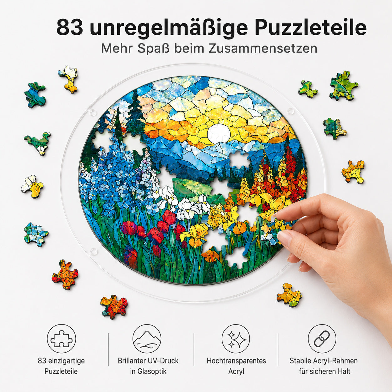 Personalisiertes Acryl-Suncatcher Puzzle – 83-teiliges Fensterbild im Buntglas-Look