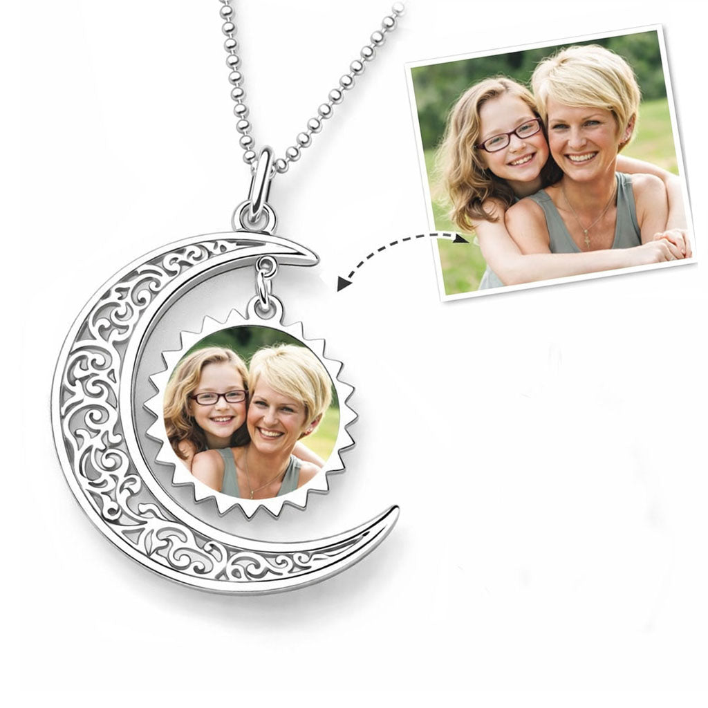 Personalisierte Mond Halskette mit Foto Silber Erinnerungsschmuck
