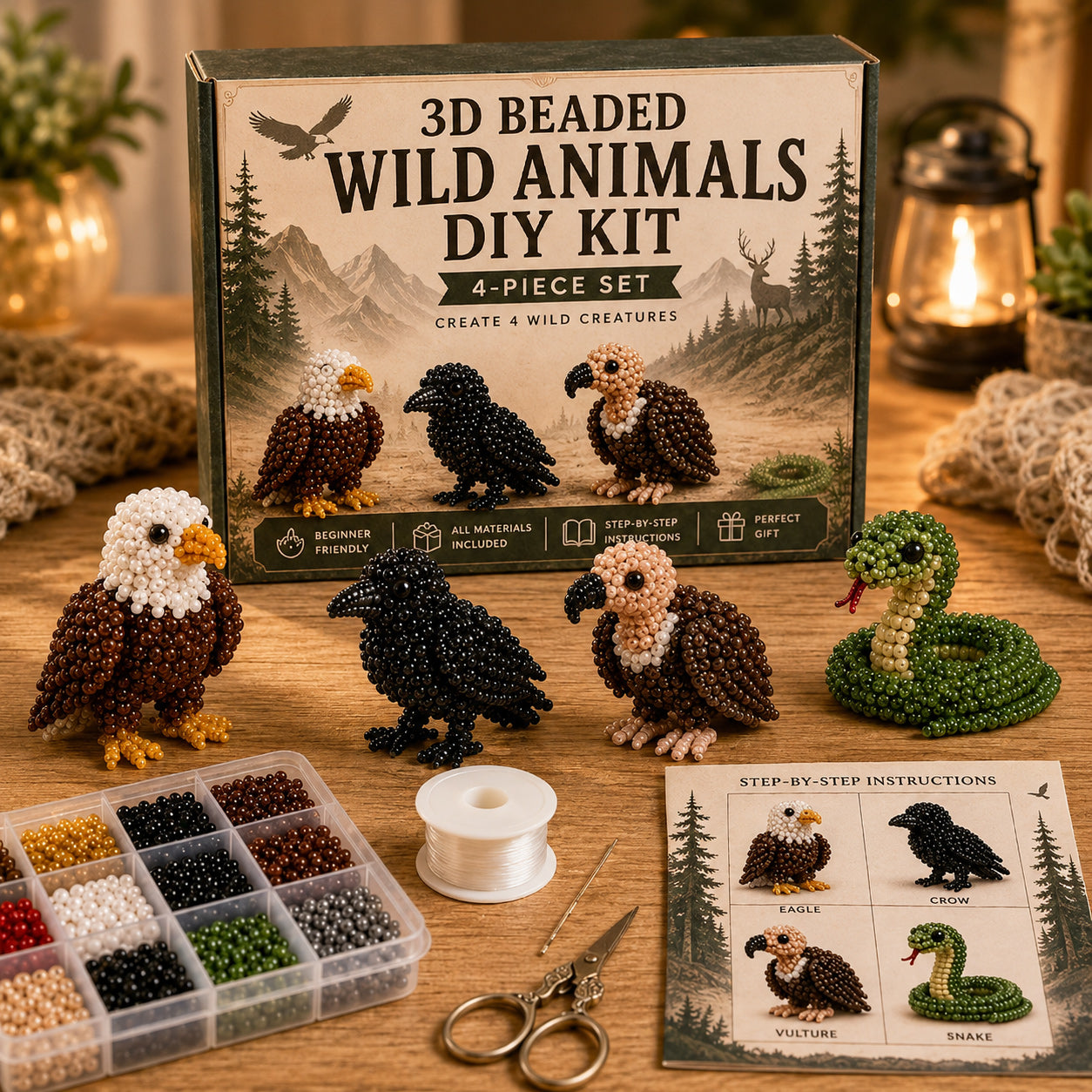 3D Perlen-Tier DIY Set – Kreatives Bastelset mit bunten Perlen