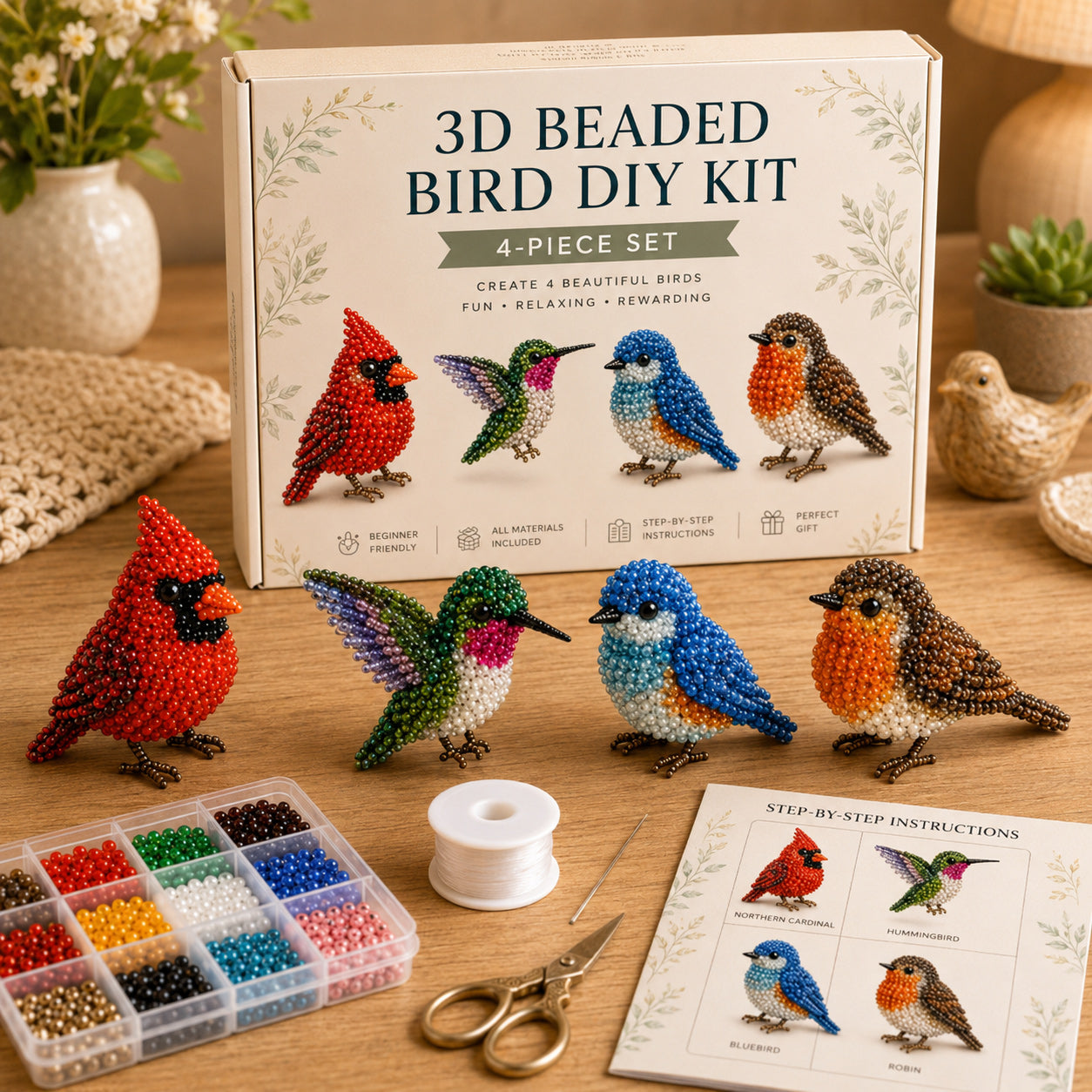 3D Perlen-Tier DIY Set – Kreatives Bastelset mit bunten Perlen