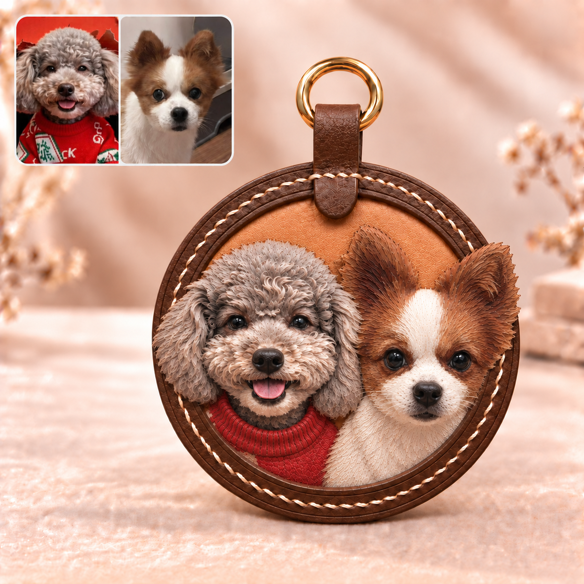 Lederbild mit zwei Hunden personalisiert – 3D-Lederporträt als Geschenk