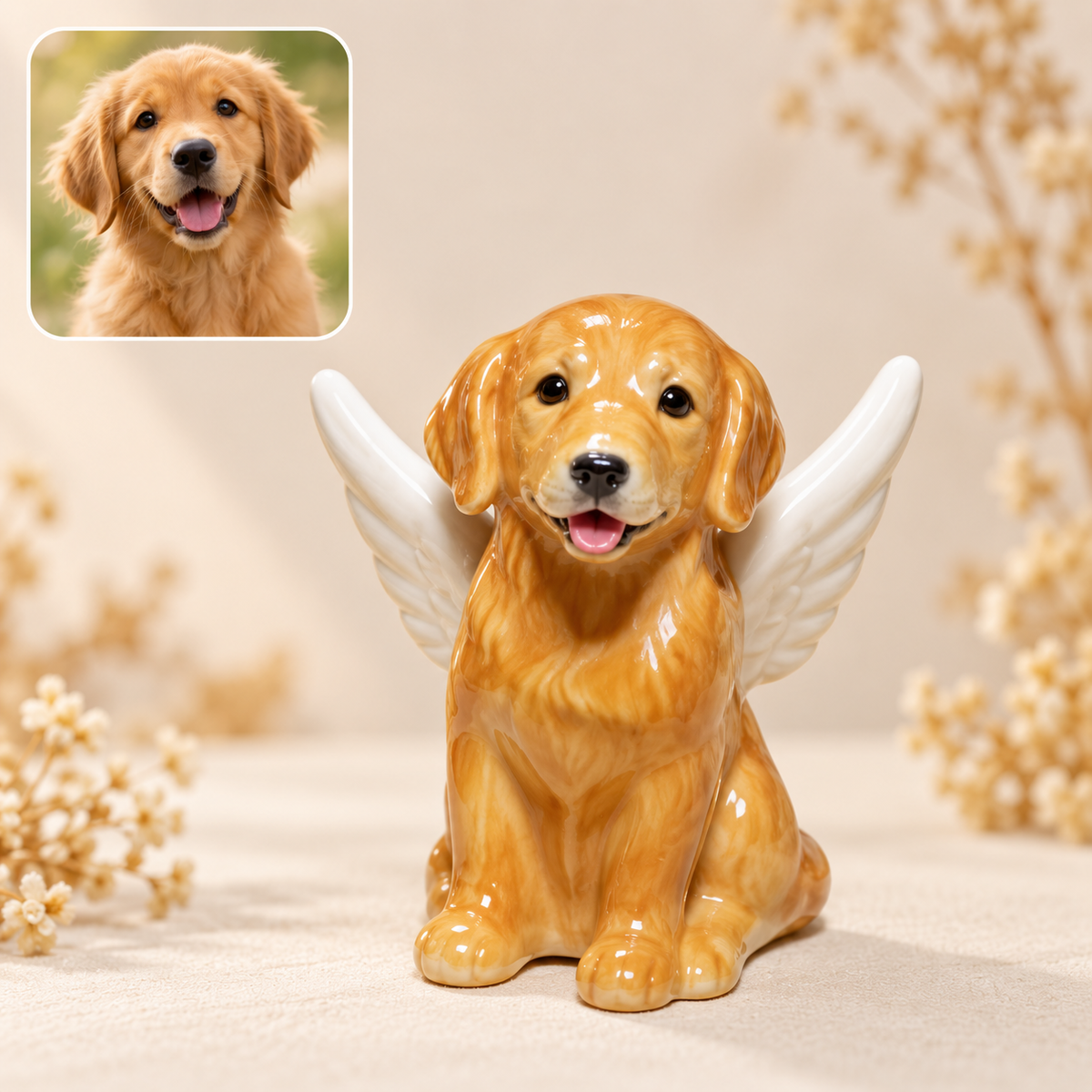写真から作る翼付き陶器ペットフィギュア｜犬のデザイン