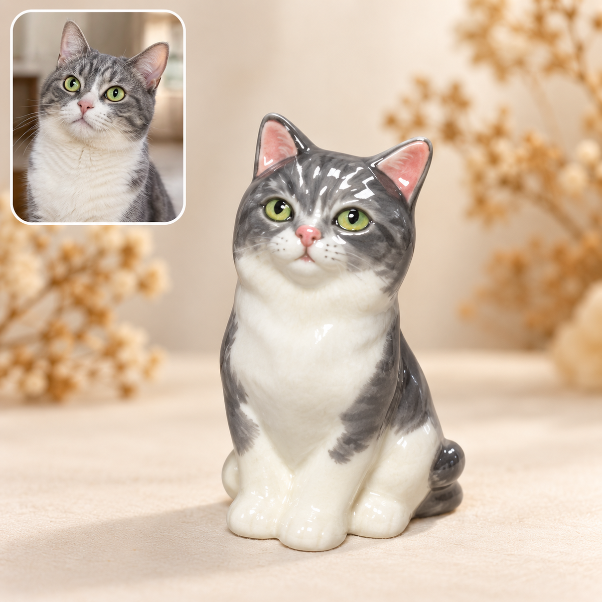 写真から作る陶器ペットフィギュア｜お座りの猫・標準タイプ