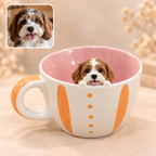 曲線ハンドルと犬の立体モチーフ付き陶器マグ
