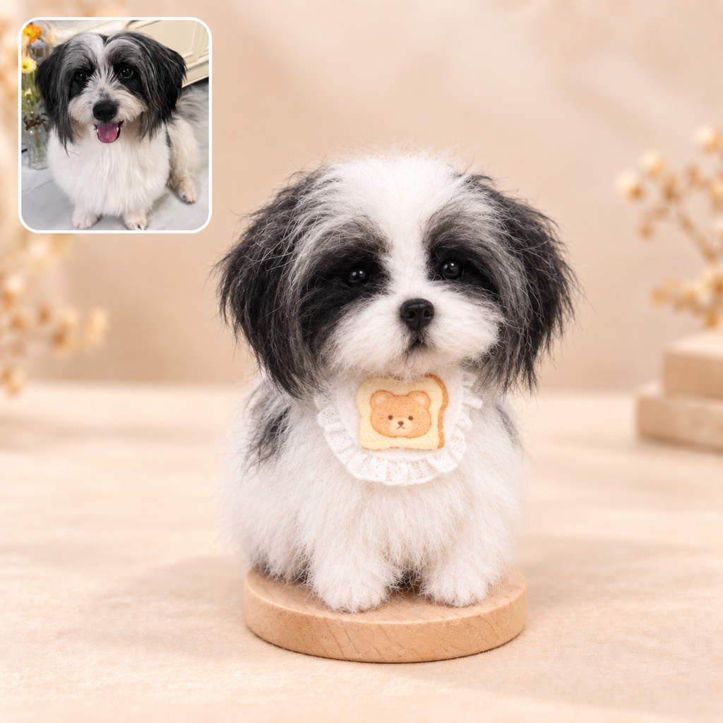 Personalisierte Chenille-Draht Haustierfigur nach Foto – Handgemachte flauschige 3D-Miniatur