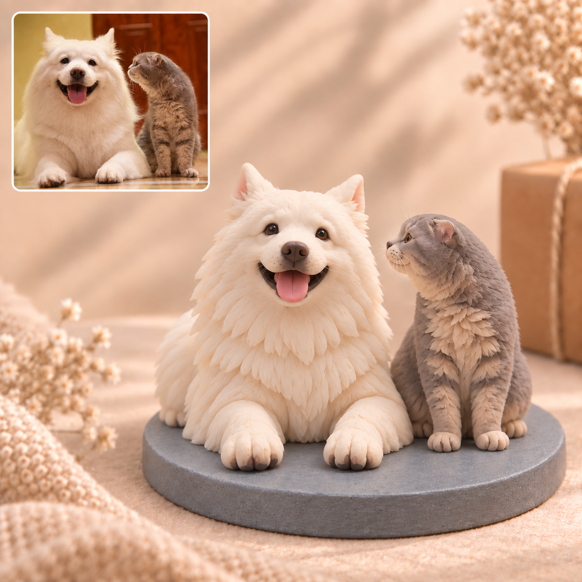 Personalisierte Doppel-Haustierfigur nach Foto – Handmodelliert aus Soft Clay