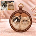 Personalisierte 3D-Lederbilder mit zwei Katzen – Lederanhänger aus echtem Leder