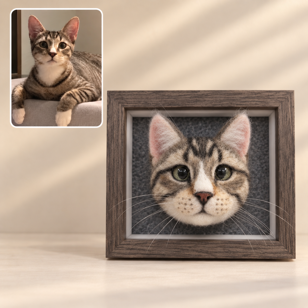 Personalisierter Wollfilz-Bilderrahmen mit Katzenporträt nach Foto