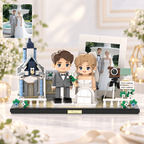 Klemmbaustein-Porträt nach Foto – Hochzeitskirche in Luxusausführung mit Brautpaar, Modell B-10