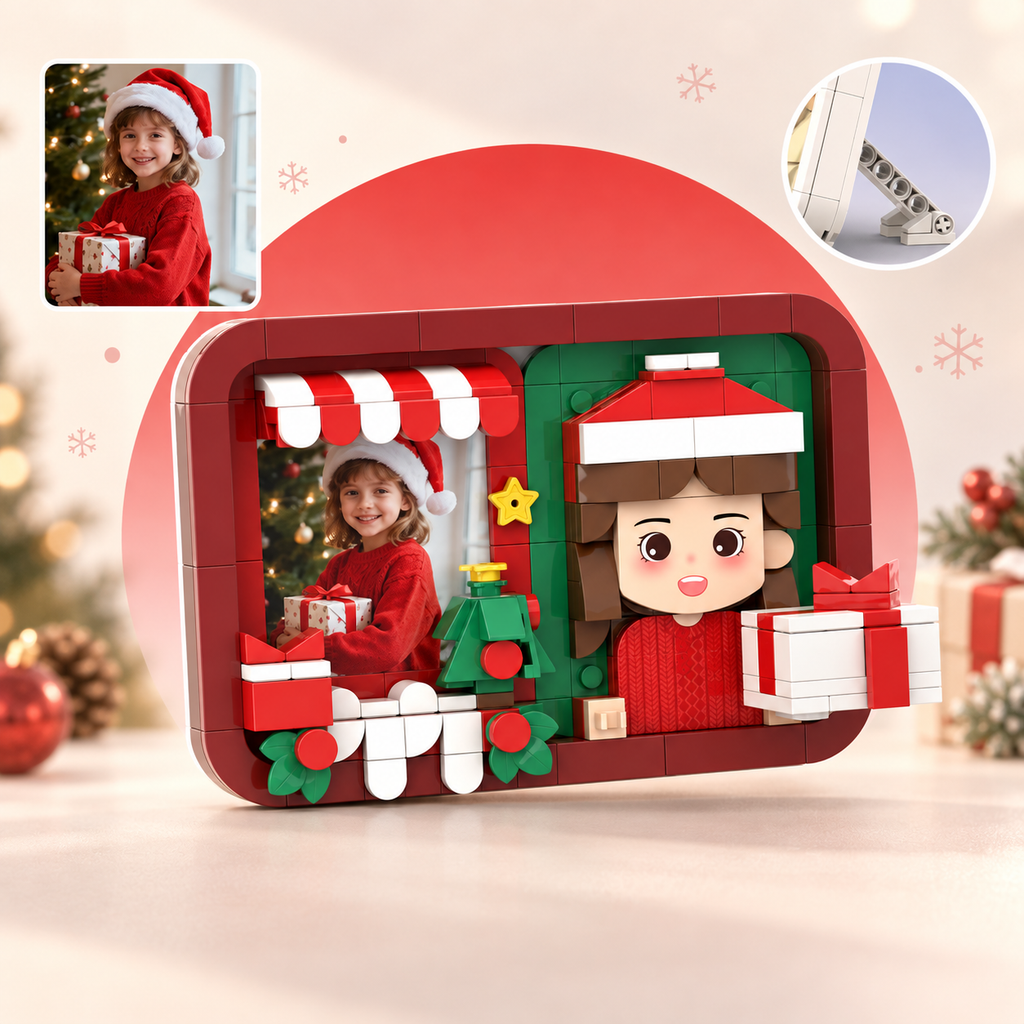 Klemmbaustein-Porträt nach Foto – Weihnachtskarte im Bogenrahmen für 1 Person, Modell A-25
