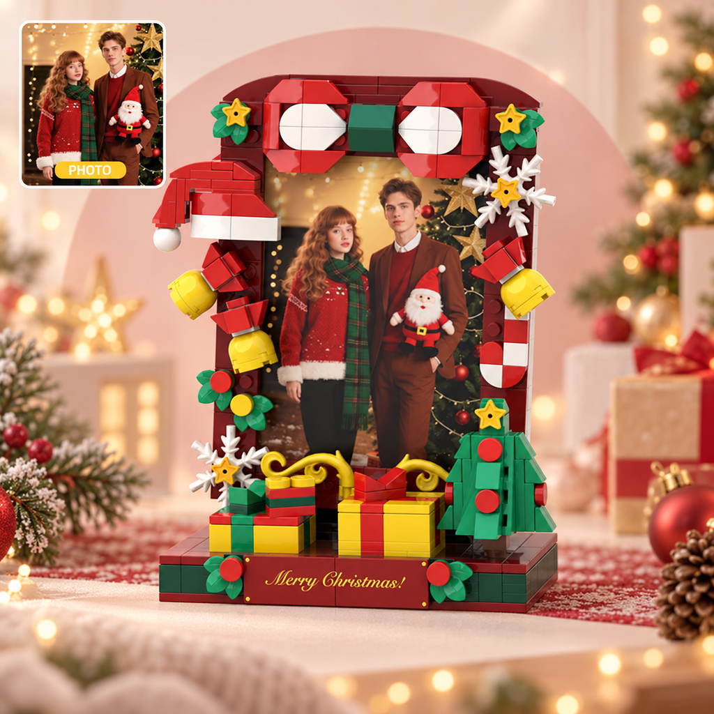 Klemmbaustein-Porträt nach Foto – Weihnachtsrahmen im 5-Zoll-Format, Modell V-02