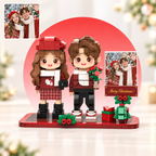 Klemmbaustein-Porträt nach Foto – Polaroid-Motiv auf Weihnachts-Bogenrahmen, 2 Personen, Modell X-10