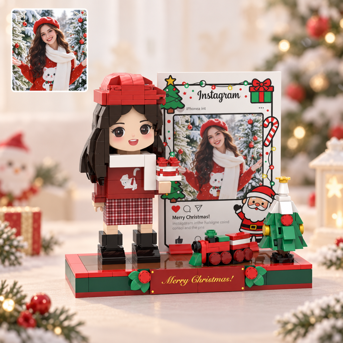 Klemmbaustein-Porträt nach Foto – 5-Zoll-Fotomotiv mit Weihnachtsbaum, 1 Person, Modell X-12