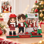 Klemmbaustein-Porträt nach Foto – 5-Zoll-Fotomotiv mit Weihnachtsbaum, 2 Personen, Modell X-13