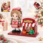 Klemmbaustein-Porträt nach Foto – Weihnachtshaus als Stiftehalter, 1 Person, Modell Y-04