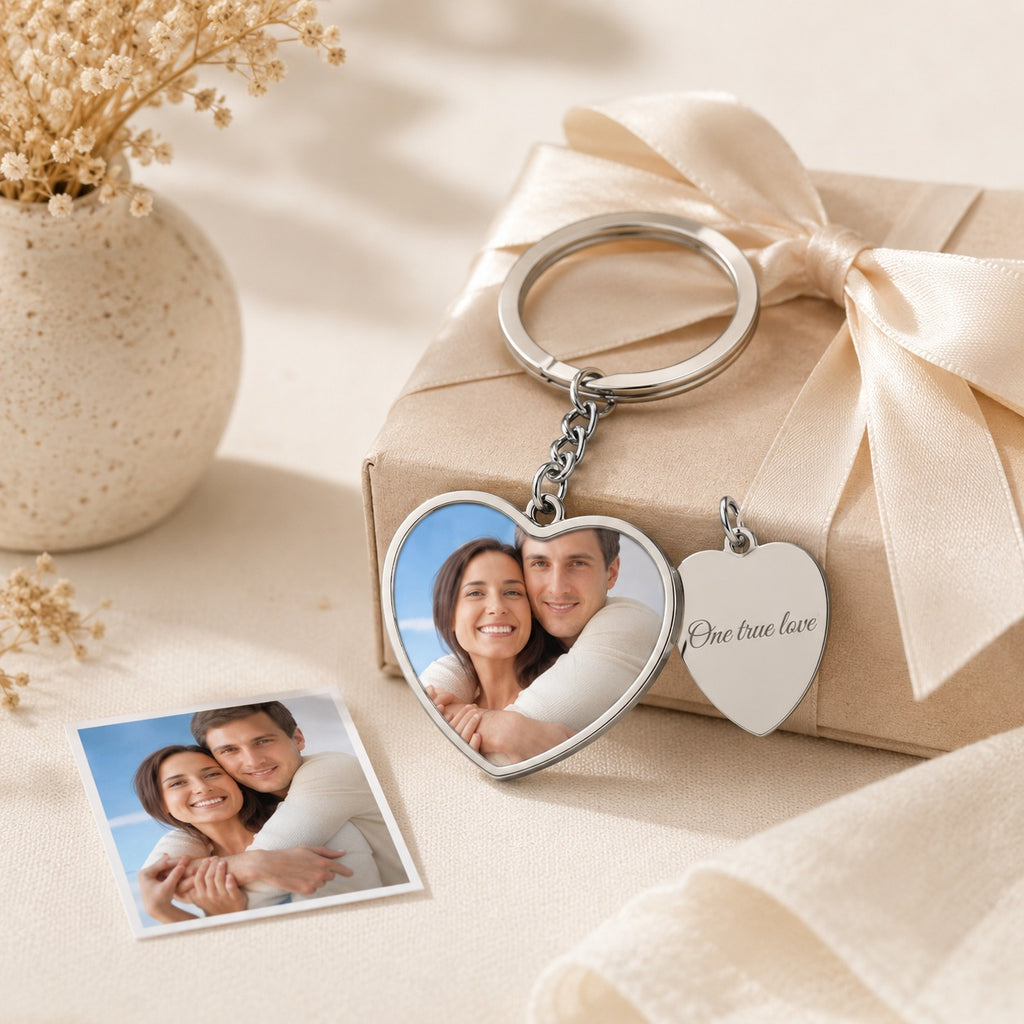 Personalisierter Herz Foto Schlüsselanhänger in Farbe – Individueller Keychain mit Bild