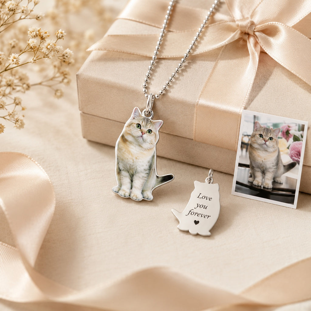 Personalisierte Haustier Halskette mit Foto in Farbe – Individuelle Tier Fotokette