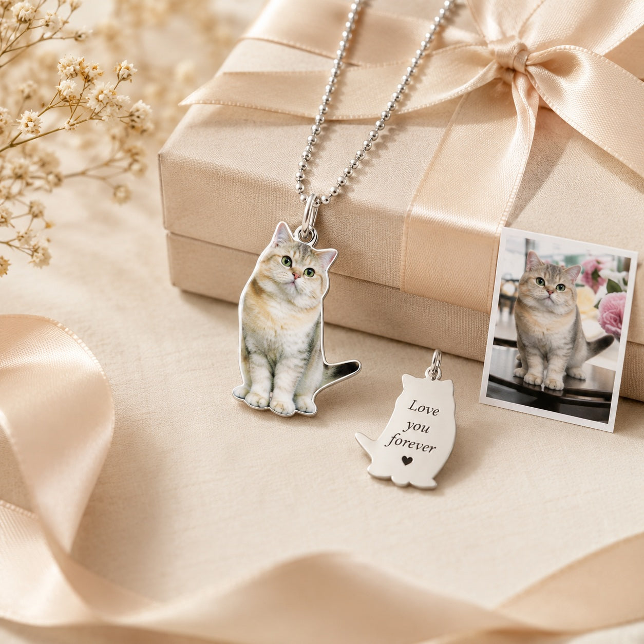 Personalisierte Haustier Halskette mit Foto in Farbe – Individuelle Tier Fotokette