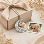 Personalisierte Mond Halskette mit Foto Silber Erinnerungsschmuck