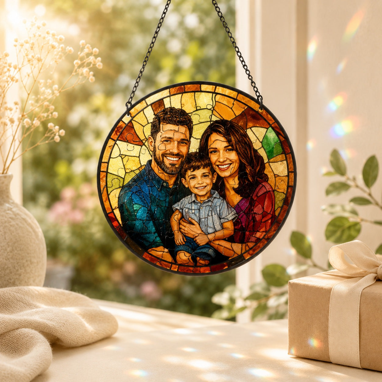 Personalisiertes Acryl-Suncatcher Puzzle – 83-teiliges Fensterbild im Buntglas-Look